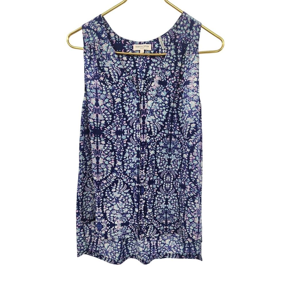 Rebecca Taylor 100% Silk Floral Sleeveless Top Size 4‎ Sleeveless